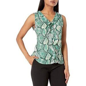New Tahari ASL Ruffle Snakeskin Blouse Sleeveless